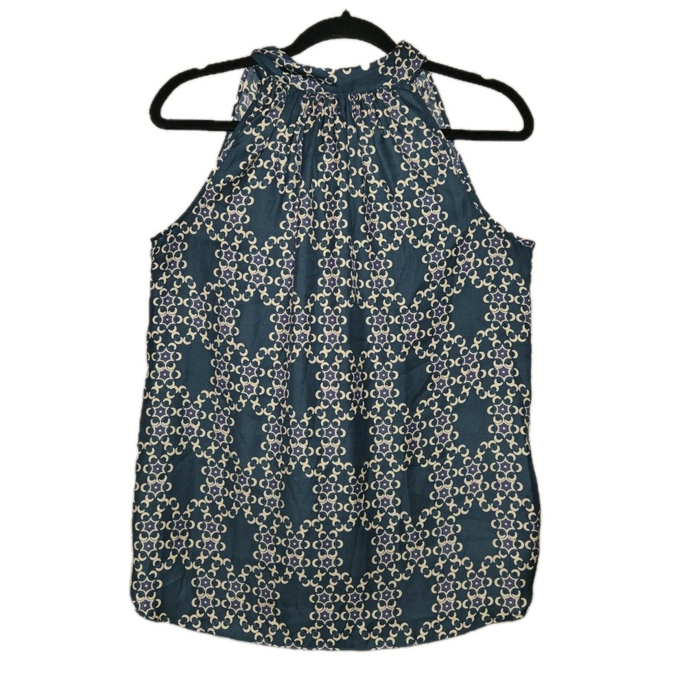 Max Studio Sleeveless Halter Neck Blouse Women's Medium Teal Top Ties In Back